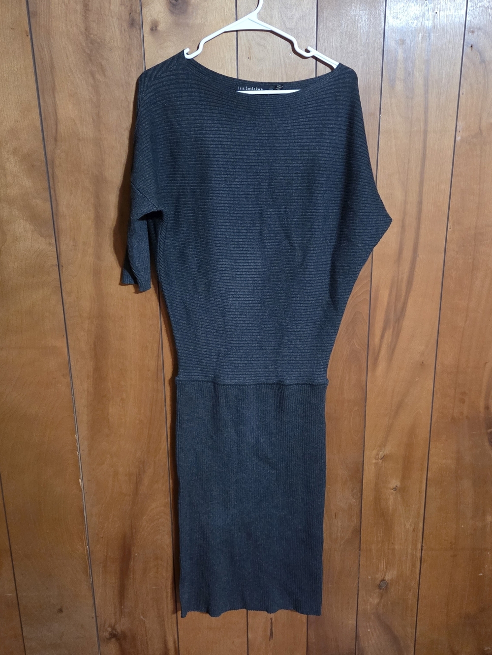 Iris Setlakwe Size P/S Charcoal Gray Ribbed Batwing Midi Sweater Dress